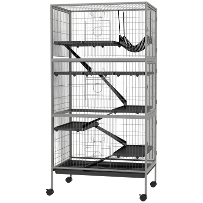 PawHut 63" Rolling Ferret Cage with Hammock, 6 Doors