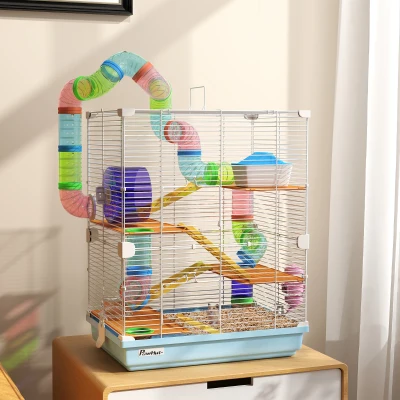 PawHut 5-Tier Hamster Cage, Portable Travel Carrier, Light Blue