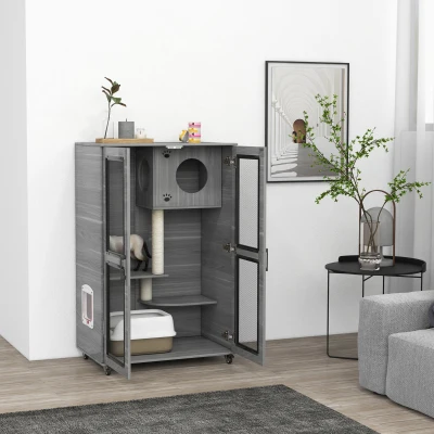 PawHut Cat Tree House with Scratching Post, Gray