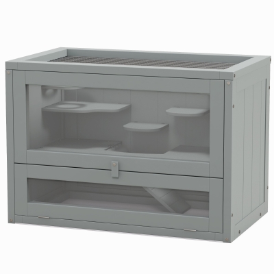 PawHut 2-Level Hamster Cage, Gray with Openable Top & Ladder
