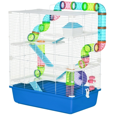 PawHut 23" 5-Tier Hamster Cage with Wheel, Blue