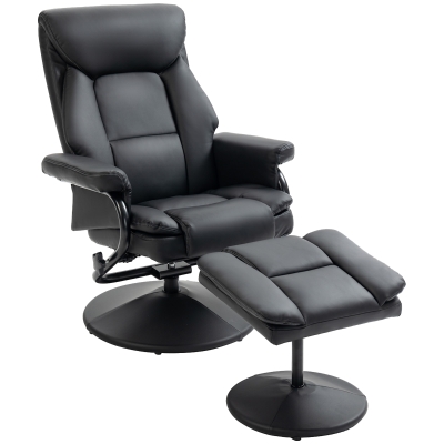 HOMCOM Swivel Recliner Chair with Ottoman, Faux Leather, Black