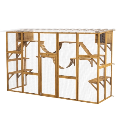 PawHut Cat Window Box Enclosure for Multiple Cats, Yellow
