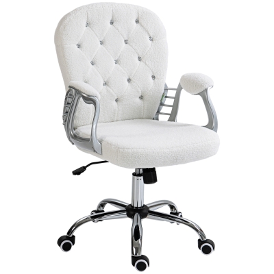Vinsetto Tufted Office Chair with Armrests, Adjustable Swivel, White