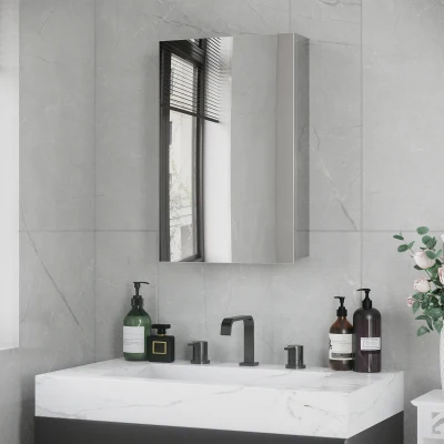 Kleankin Wall Mounted Medicine Cabinet, Mirrored, Silver