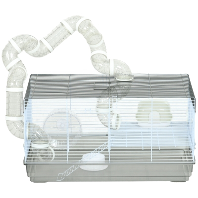 PawHut Small Animal Cage for Gerbil, 23" x 13" x 12", Gray