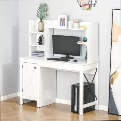 HOMCOM White Computer Desk with Hutch and Storage Cabinet
