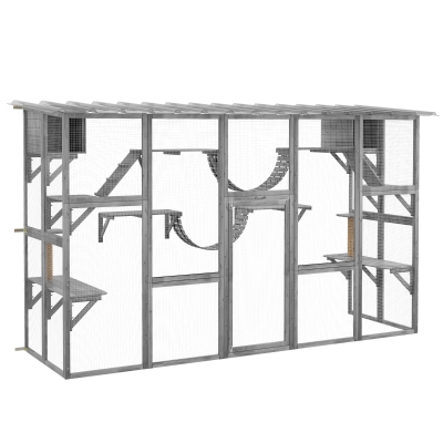 PawHut Catio Playground Enclosure for Multiple Cats, Gray