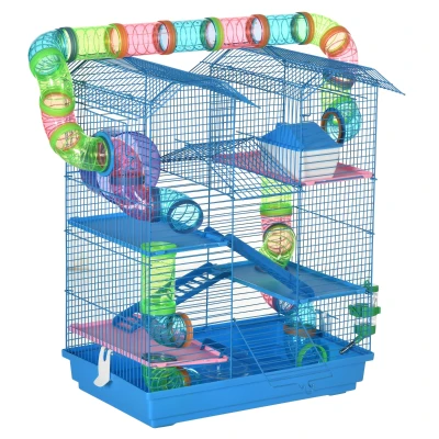 PawHut 18.5″ 5-Tier Hamster Cage with Tubes, Blue