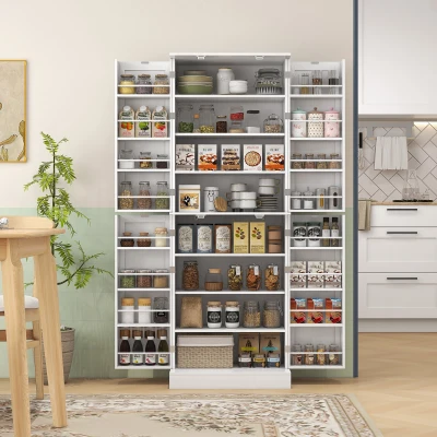 HOMCOM 65" Kitchen Pantry Cabinet with 4 Doors & 16 Shelves, White