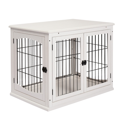 PawHut Small Dog Crate End Table, Lockable Door, White