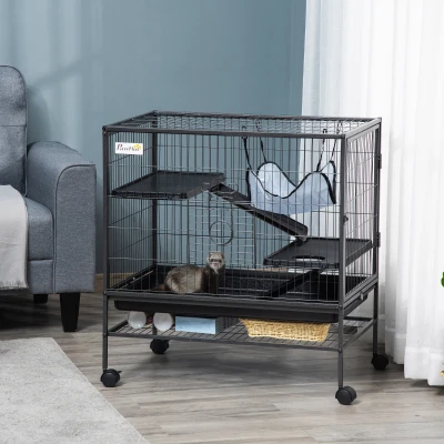 PawHut Small Animal Cage with Wheels, 31.5" x 20.5" x 33.1"