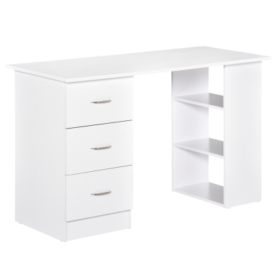 HOMCOM 47" Modern Computer Desk with Bookcase & 3 Drawers, White