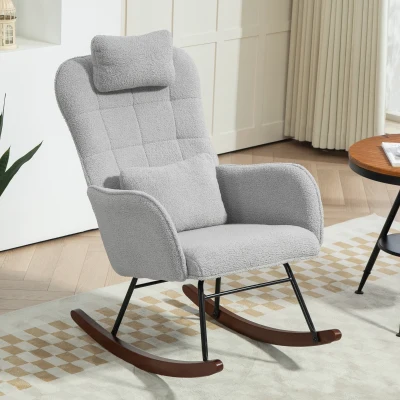 HOMCOM Nursery Rocking Chair with Headrest & Lumbar Pillow, Gray