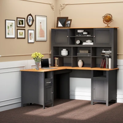 HOMCOM L Shaped Computer Desk, 59" Corner Office Desk, Black