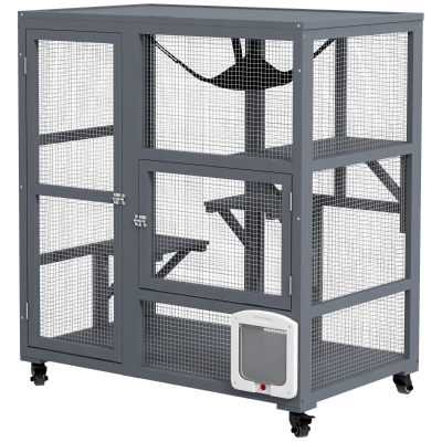 PawHut 39" Indoor Cat House on Wheels, Openable Top