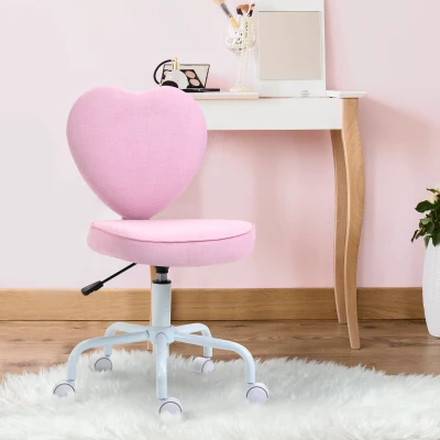 HOMCOM Heart Shaped Office Chair, Adjustable Height, Pink