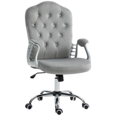 Vinsetto Velvet Office Chair with Swivel Wheels & Adjustable Height, Gray