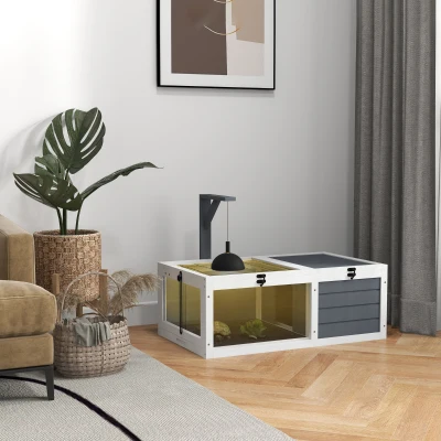 PawHut Wooden Tortoise Habitat with Lamp Holder, Gray