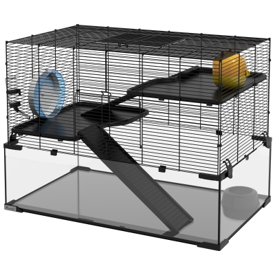 PawHut 31" Hamster Cage with Glass Basin, Black
