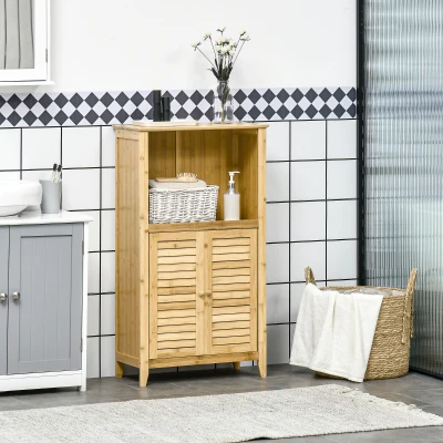 HOMCOM Bamboo Floor Cabinet, Natural Organizer with Shelves