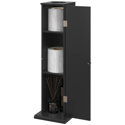 HOMCOM Small Black Bathroom Corner Cabinet with Doors & Shelves