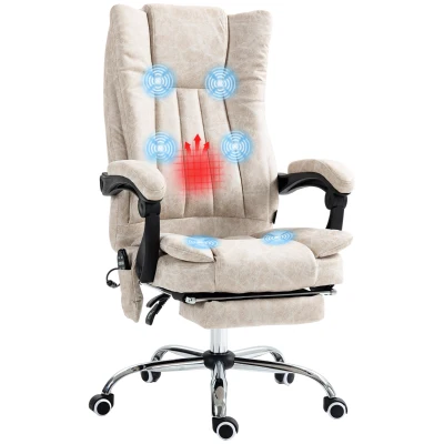 Vinsetto Massage Office Chair, Reclining with Heat, Cream White