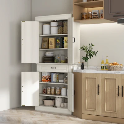 HOMCOM 71" Freestanding Kitchen Pantry, Tall Storage Cabinet, White