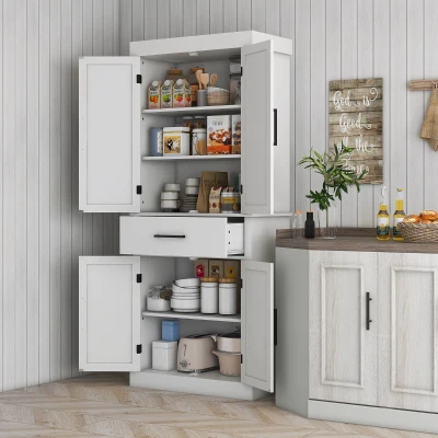 HOMCOM 72" Kitchen Pantry Cabinet with Barn Doors & Drawer, White