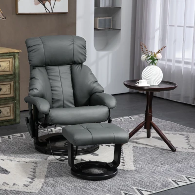 HOMCOM Swivel Recliner Chair with Ottoman, Faux Leather Massage, Gray