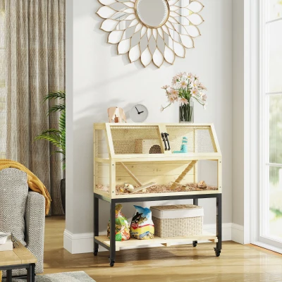 Hamster Cage 34.3" W x 16.9" D x 39.8" H Natural Wood