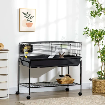 PawHut 39" Small Animal Cage with Wheels & Shelf, Pet Habitat