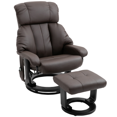 HOMCOM Faux Leather Swivel Recliner Chair with Ottoman & Massage, Brown