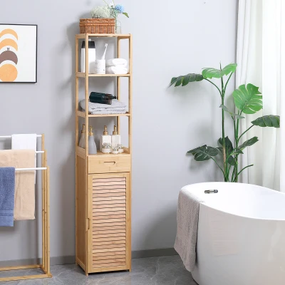 kleankin Bathroom Storage Cabinet with Drawer, Slatted Shelves