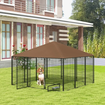 PawHut 6.9' Outdoor Dog Kennel with Canopy, Coffee