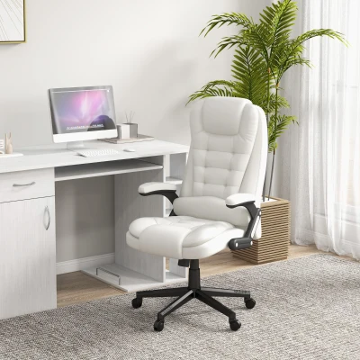 HOMCOM White Heated Massage Office Chair with Recline & Remote