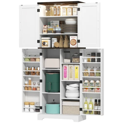 HOMCOM 64" Kitchen Pantry Cabinet with Motion Light, White