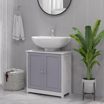 kleankin Bathroom Vanity, Sink Cabinet with U-Shape Cut-Out, White/Gray