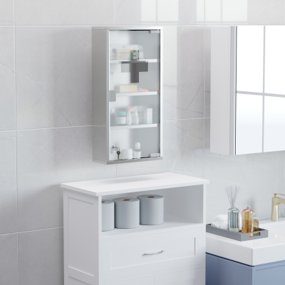 HOMCOM 12"x24" Lockable Stainless Steel Medicine Cabinet, 4-Tier
