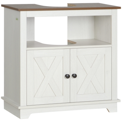 kleankin Modern Farmhouse Bathroom Sink Cabinet, Pedestal Sink Storage Cabinet with Double Doors and Shelves, White