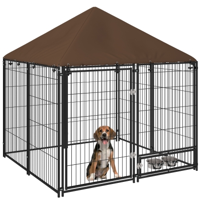 PawHut Lockable Dog House Kennel with Water-resistant Roof