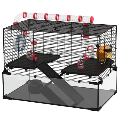 PawHut 31" Hamster Cage with Tube, Deep Glass Bottom
