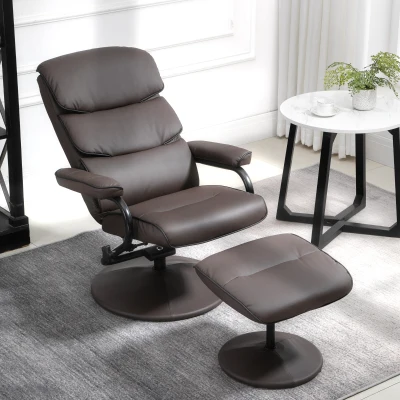HOMCOM PU Leather Swivel Recliner Chair w/ Ottoman, Brown
