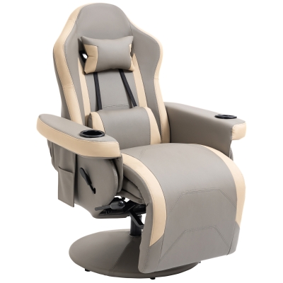HOMCOM PU Leather Recliner Chair, 135° Swivel Lounge w/ Cup Holder