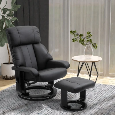 HOMCOM PU Leather Massage Recliner Chair with Ottoman, 360° Swivel, Black