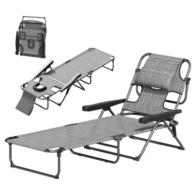 Outsunny Folding Lounge Chair w/ Reclining Back, Mixed Grey