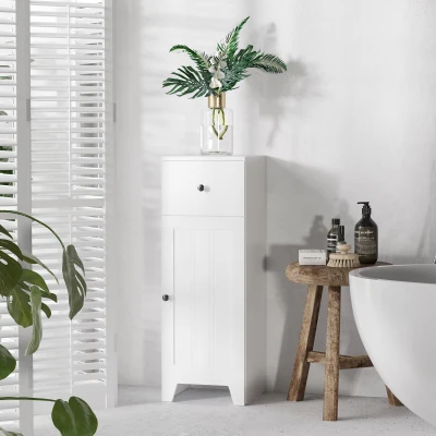 Kleankin Short Bathroom Storage Cabinet, White, 1 Drawer