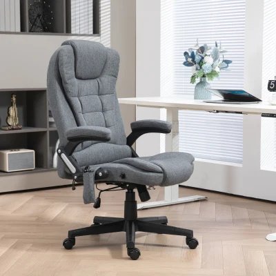 HOMCOM Massage Office Chair with Heat, Reclining Linen High Back, Gray