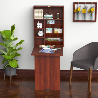 HOMCOM Wall Mounted Desk, Convertible Floating Table, Mahogany