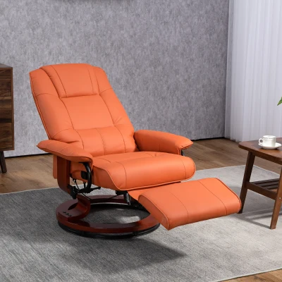 HOMCOM Faux Leather Swivel Recliner Chair with Footrest, Orange
